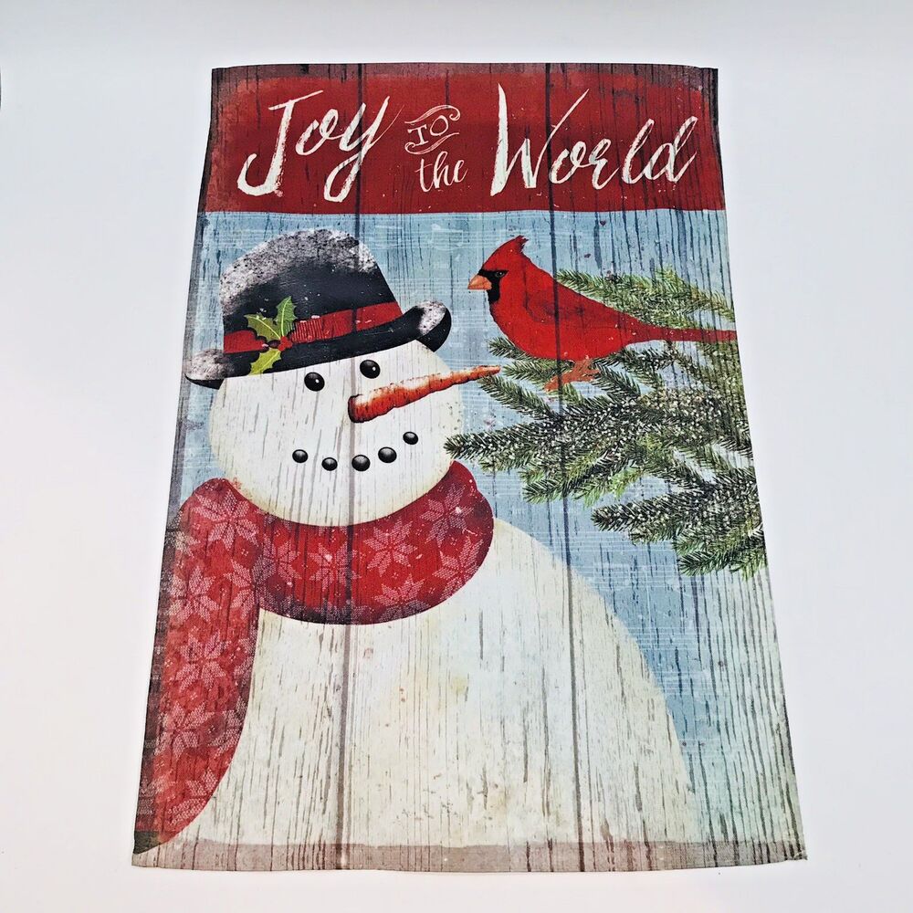 Winter Lawn Flag Joy to the World Garden Banner Snowman Cardinal 18x12 inches